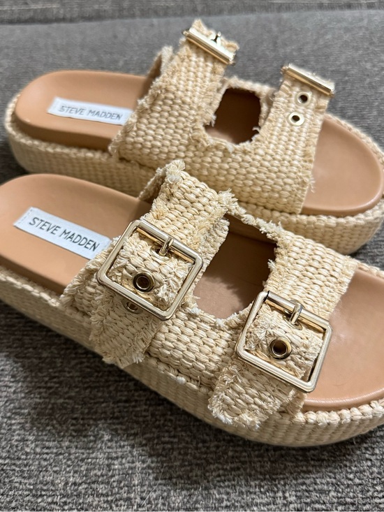 Steve Madden Shoes - Steve Madden Karrigan Beige Woven Double-Buckle Platform Sandals